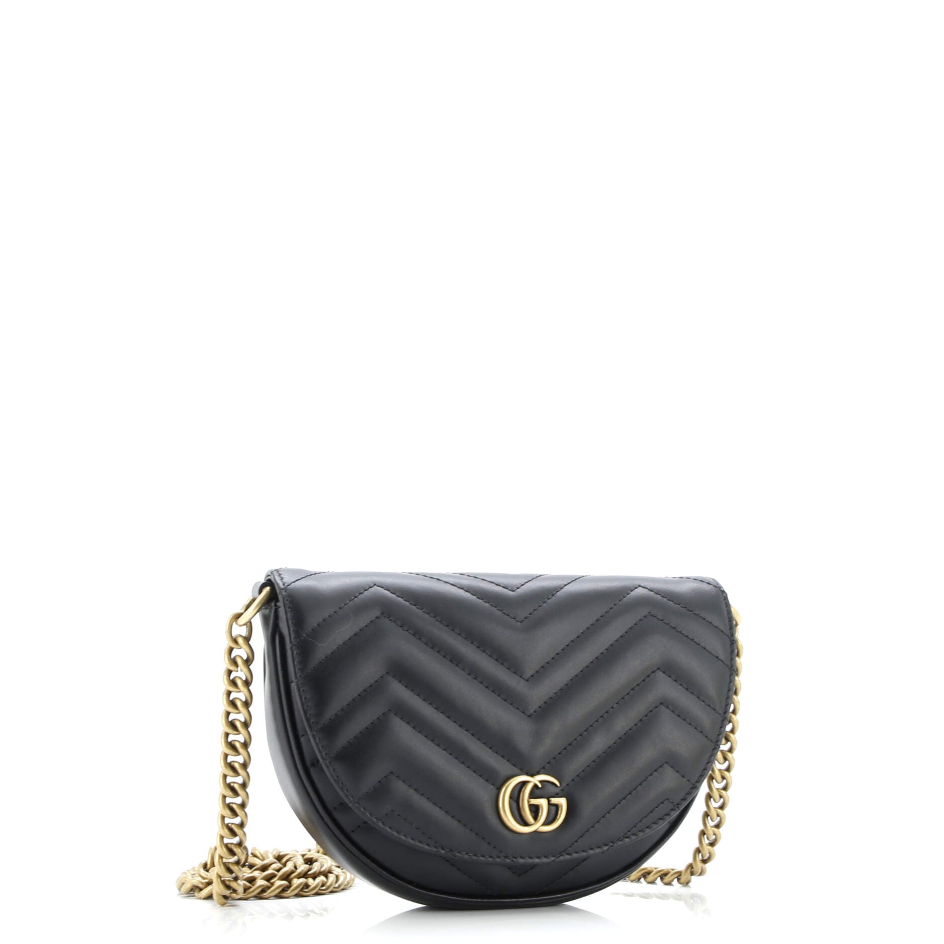 GG Marmont Half Moon Flap Crossbody Bag Matelasse Leather Mini