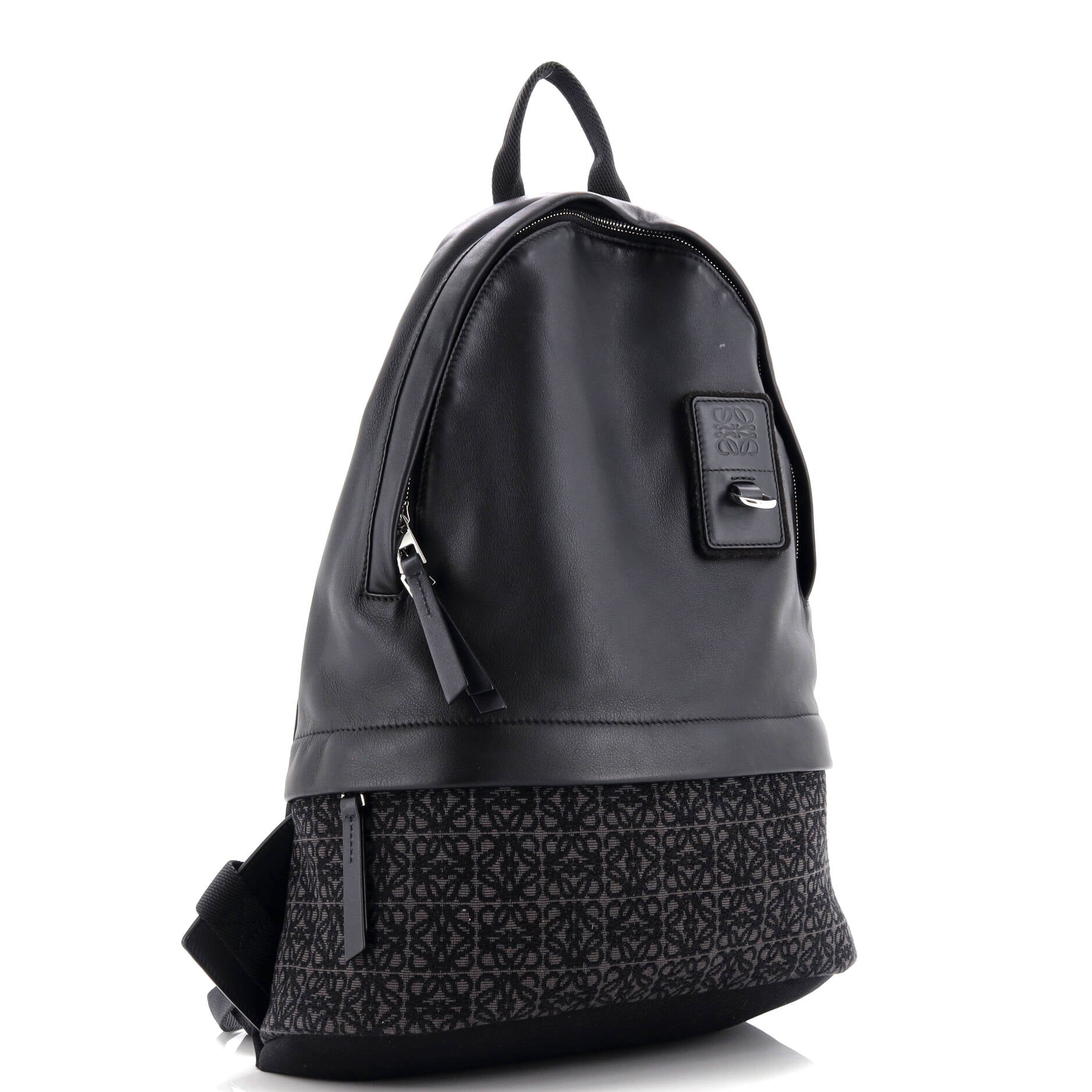 Round Slim Backpack Leather and Anagram Jacquard