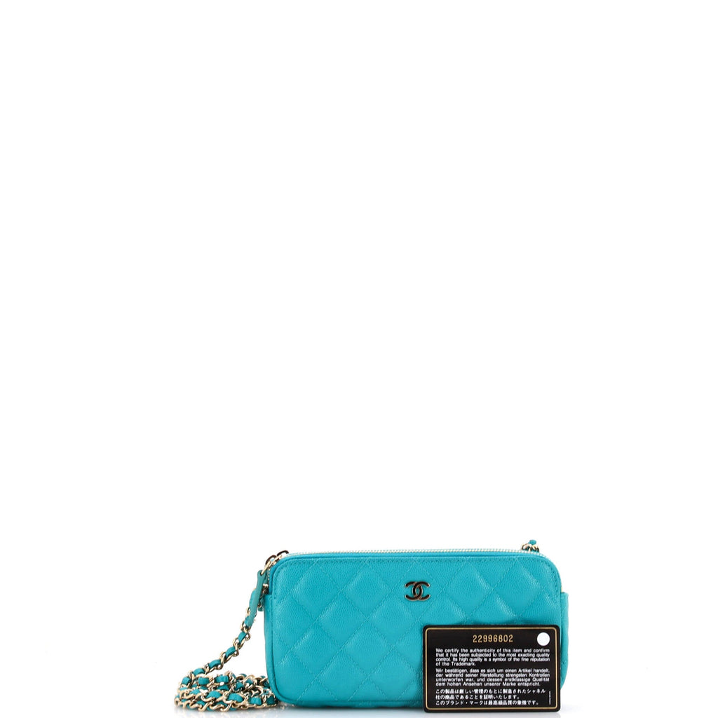 Double Zip Clutch with Chain Quilted Caviar