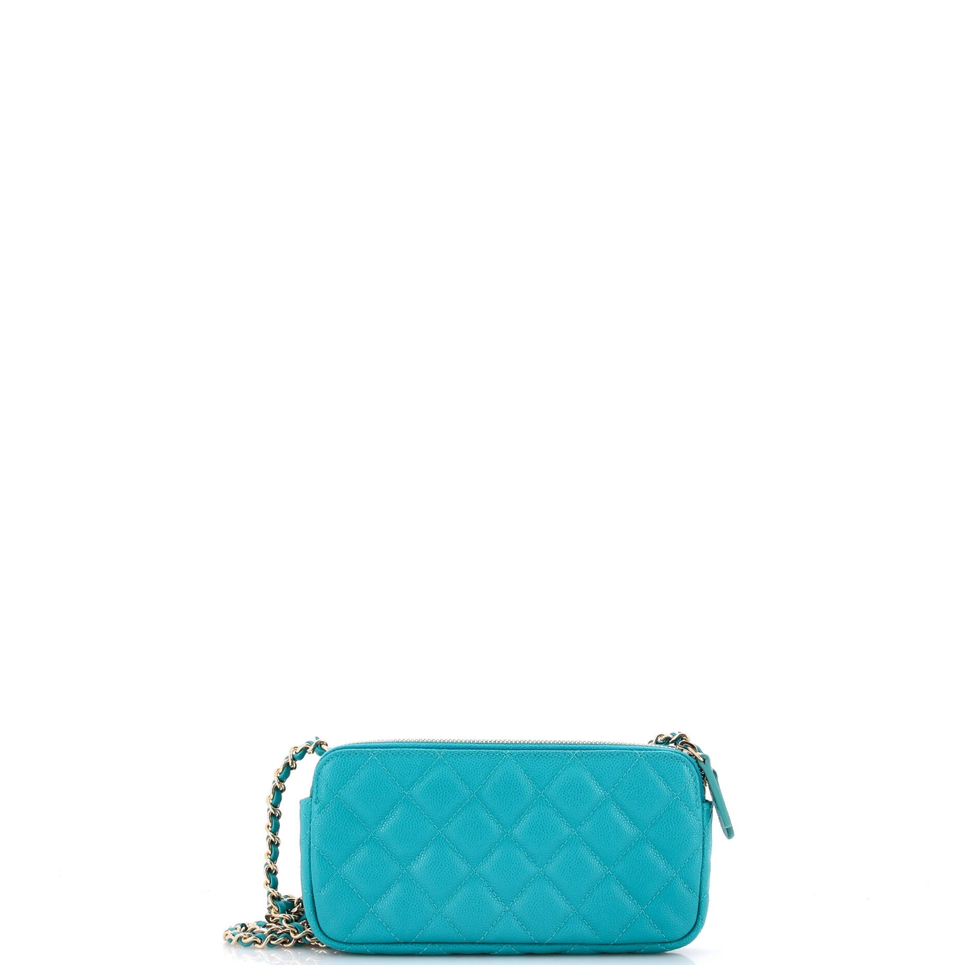 Double Zip Clutch with Chain Quilted Caviar