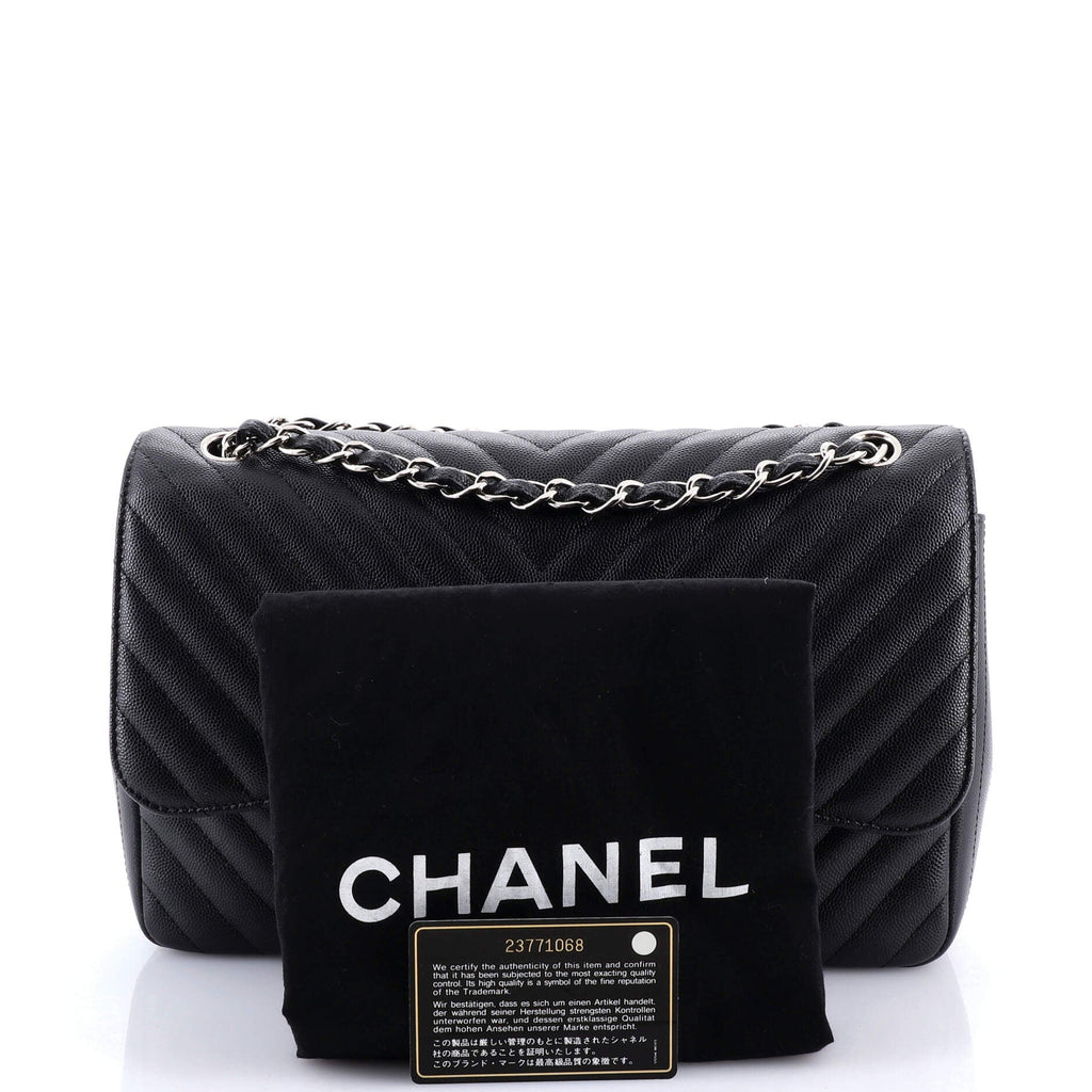 Classic Double Flap Bag Chevron Caviar Jumbo