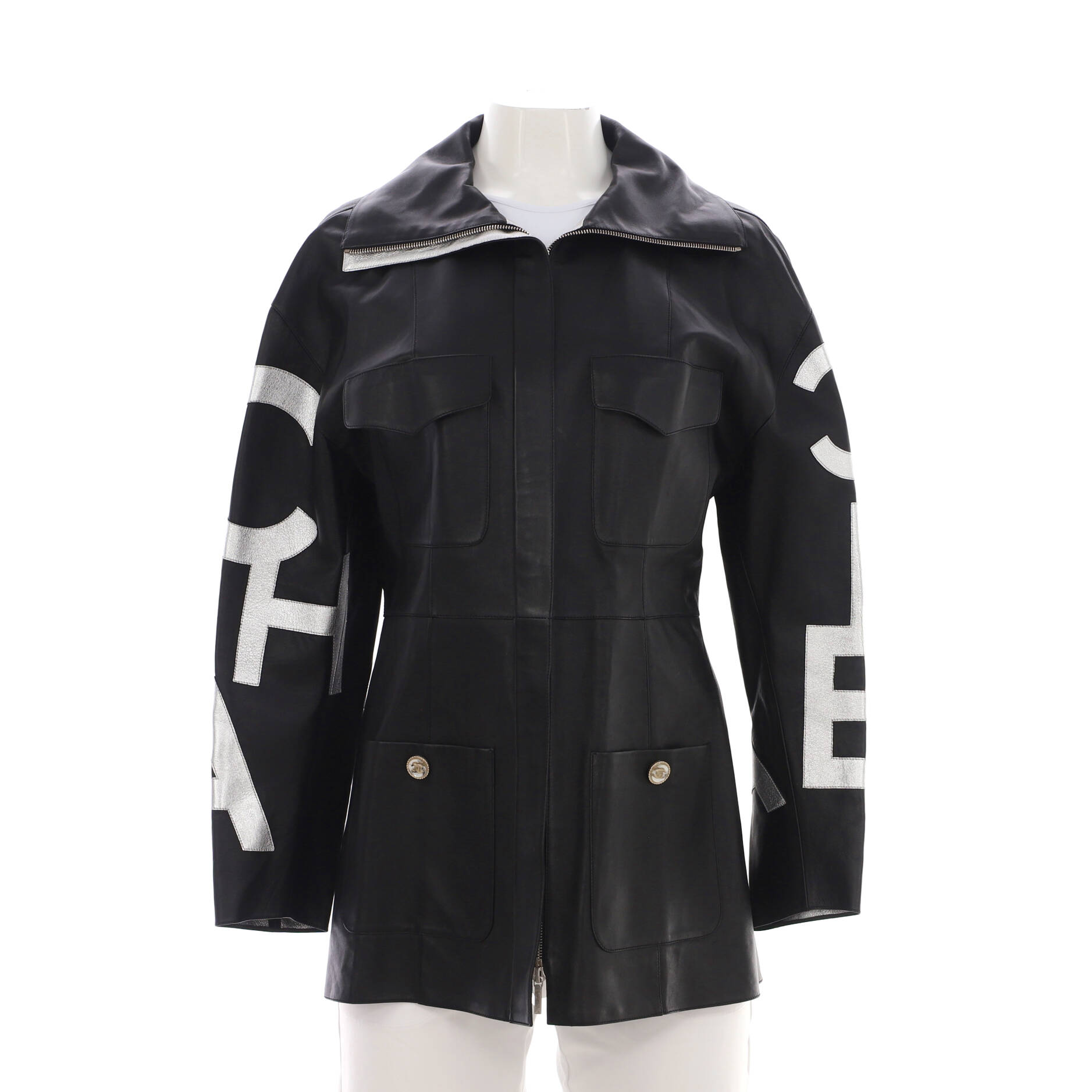 Women's Logo Four Pocket Zipped Coat Leather