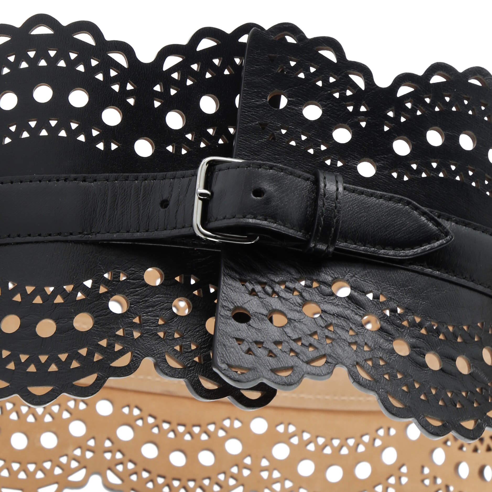 Waist Belt Laser Cut Leather Wide