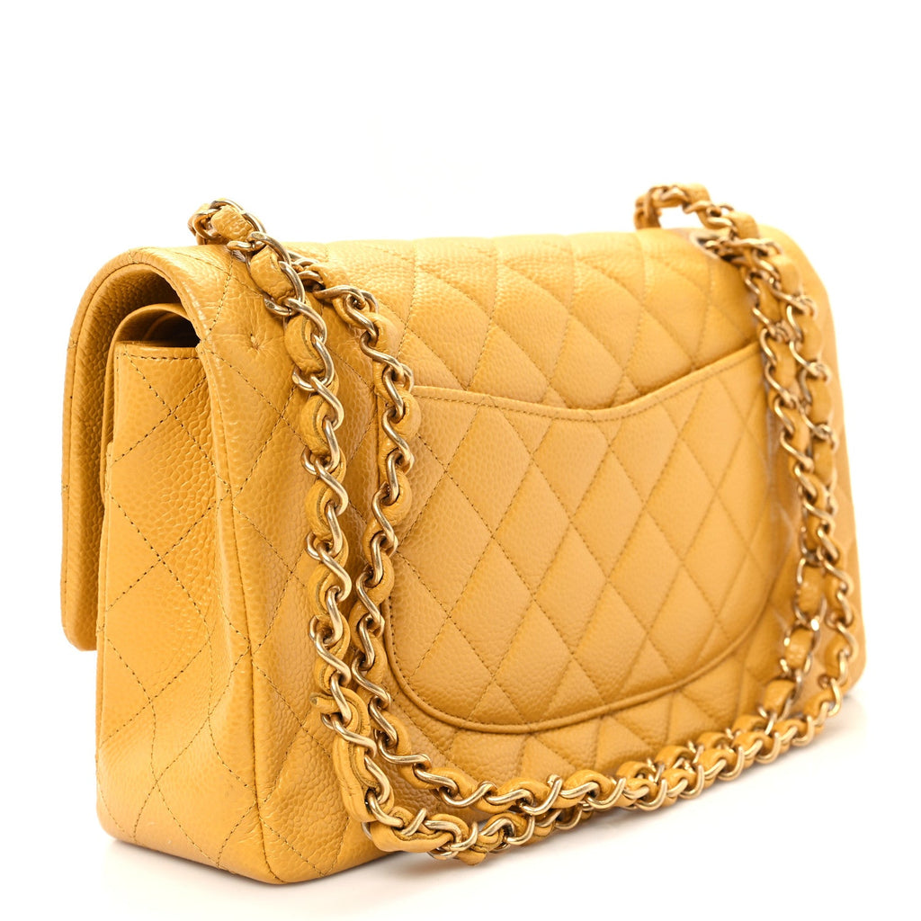 Caviar Quilted Medium Double Flap Yellow
