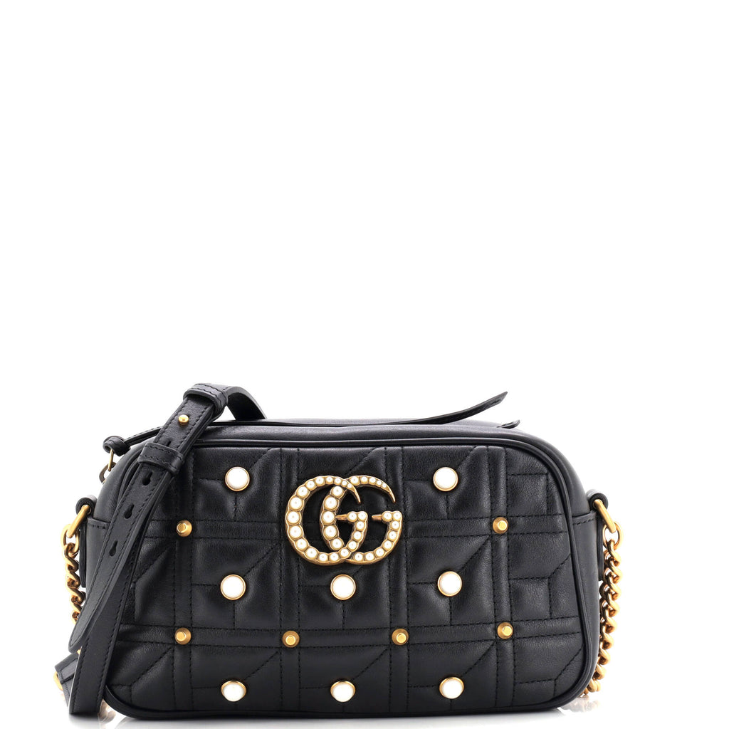 Pearly GG Marmont Shoulder Bag Embellished Matelasse Leather Small