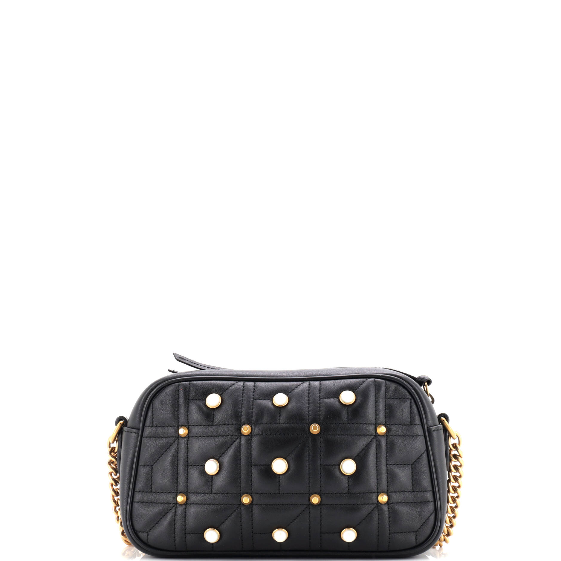 Pearly GG Marmont Shoulder Bag Embellished Matelasse Leather Small