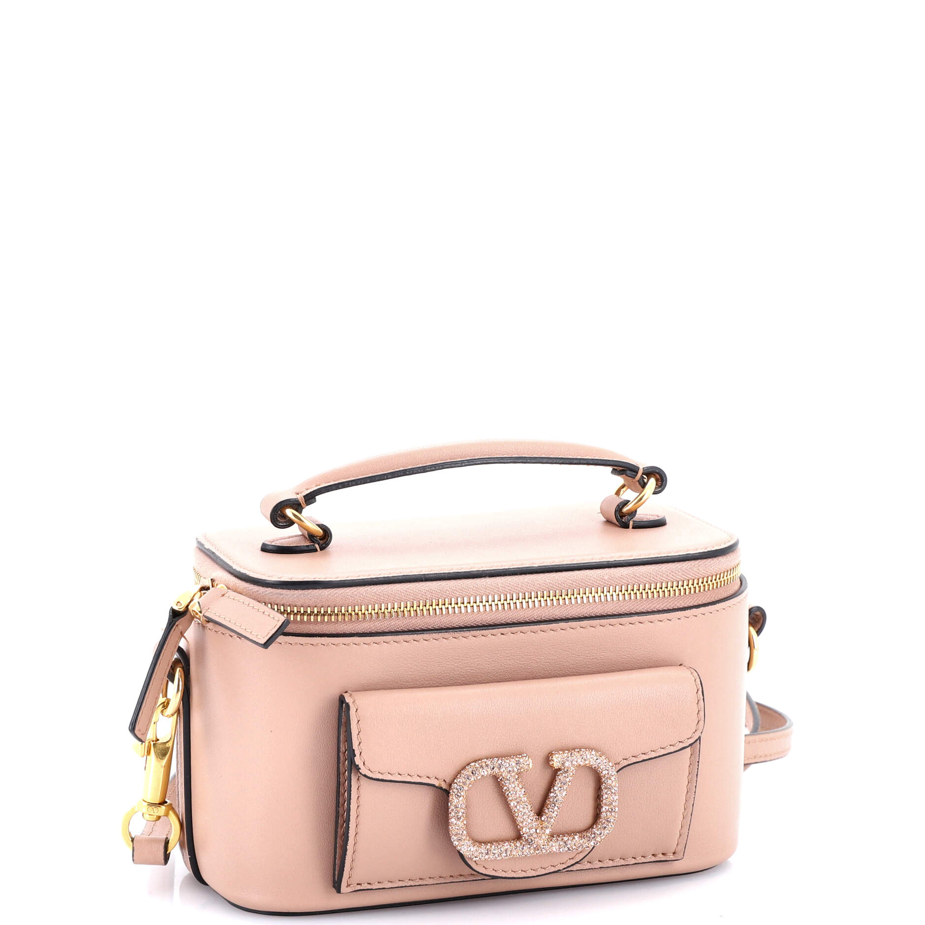 VLogo Loco Top Handle Vanity Case Leather with Crystal Detail Mini