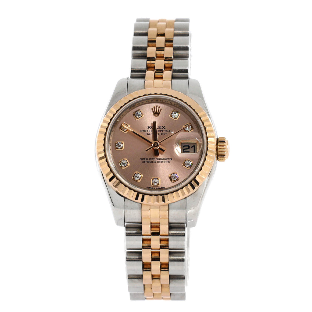 Oyster Perpetual Datejust Automatic Watch Stainless Steel and Rose Gold with Diamond Markers 26