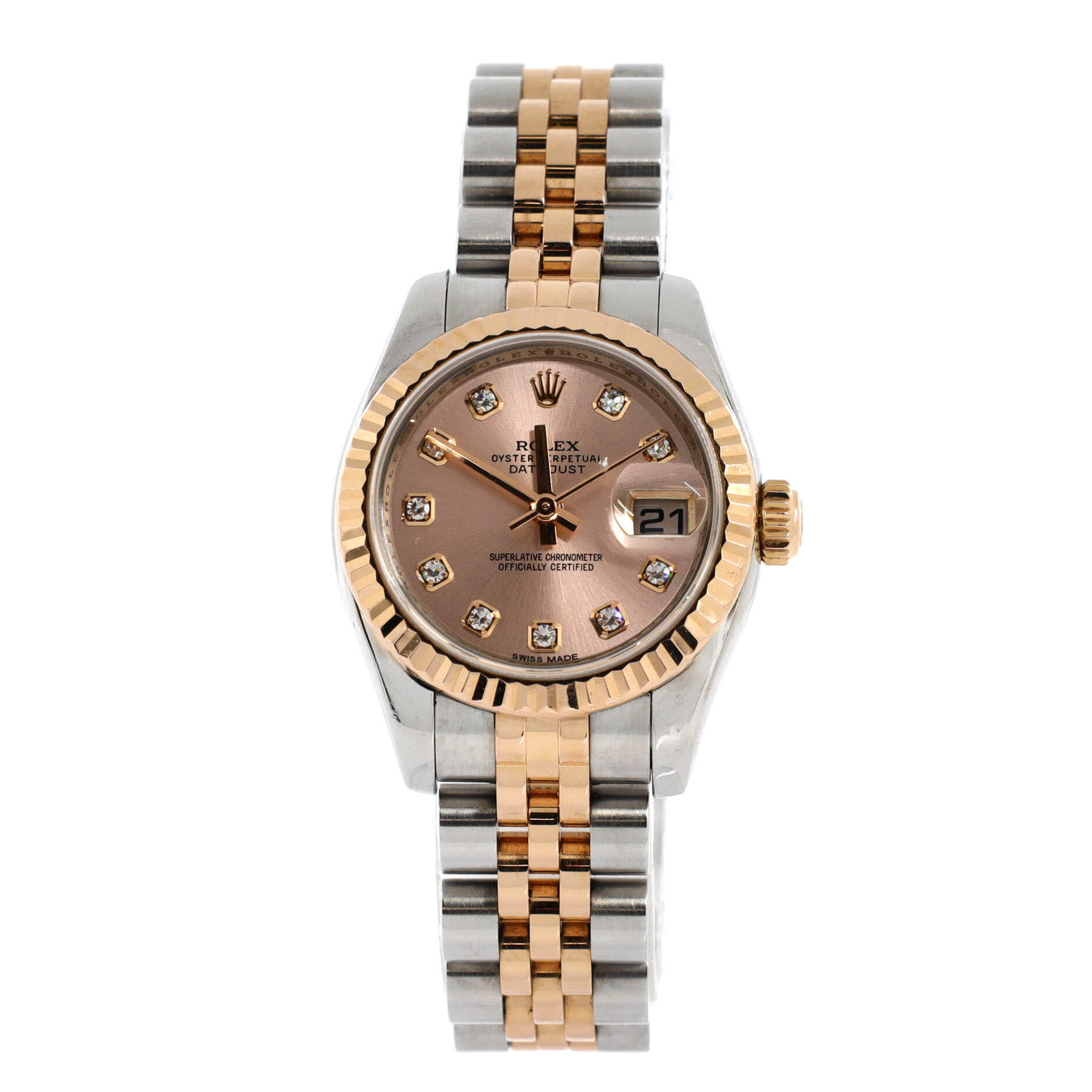 Oyster Perpetual Datejust Automatic Watch Stainless Steel and Rose Gold with Diamond Markers 26