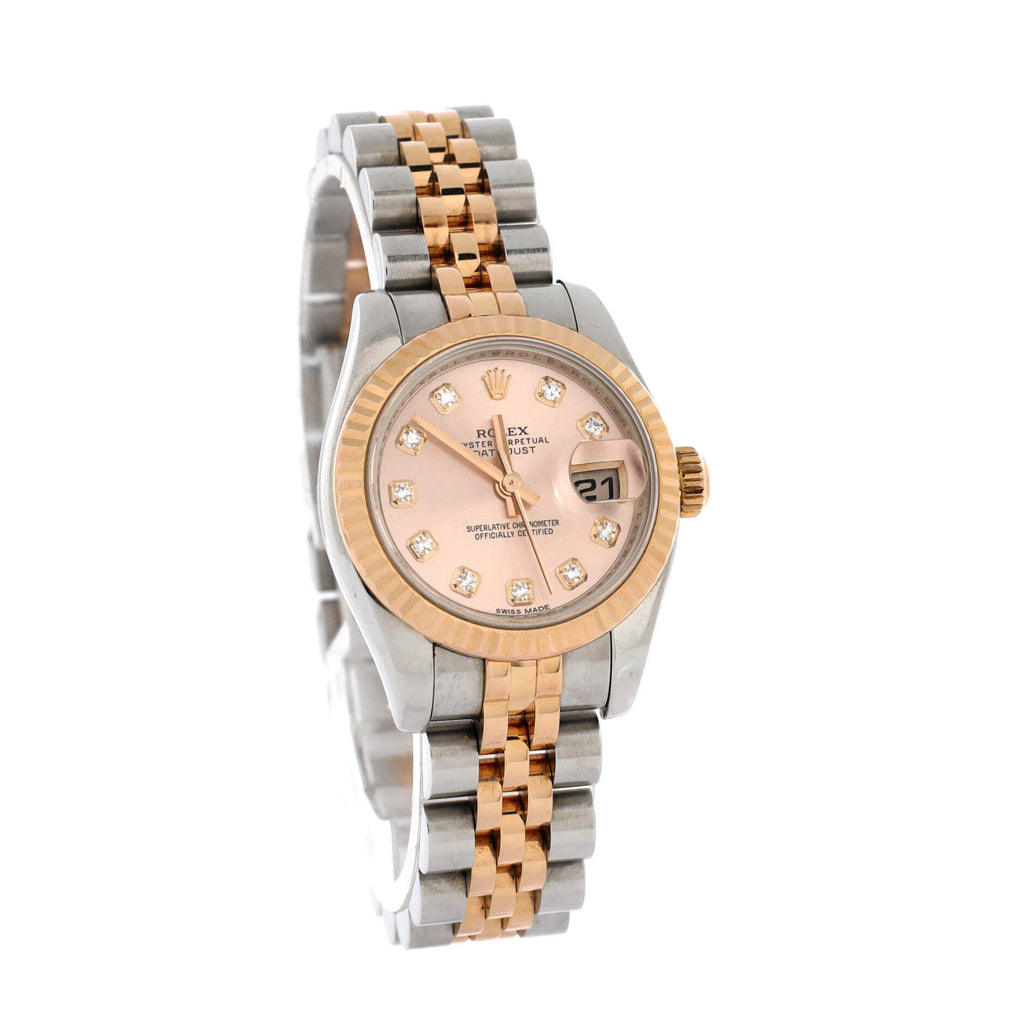 Oyster Perpetual Datejust Automatic Watch Stainless Steel and Rose Gold with Diamond Markers 26