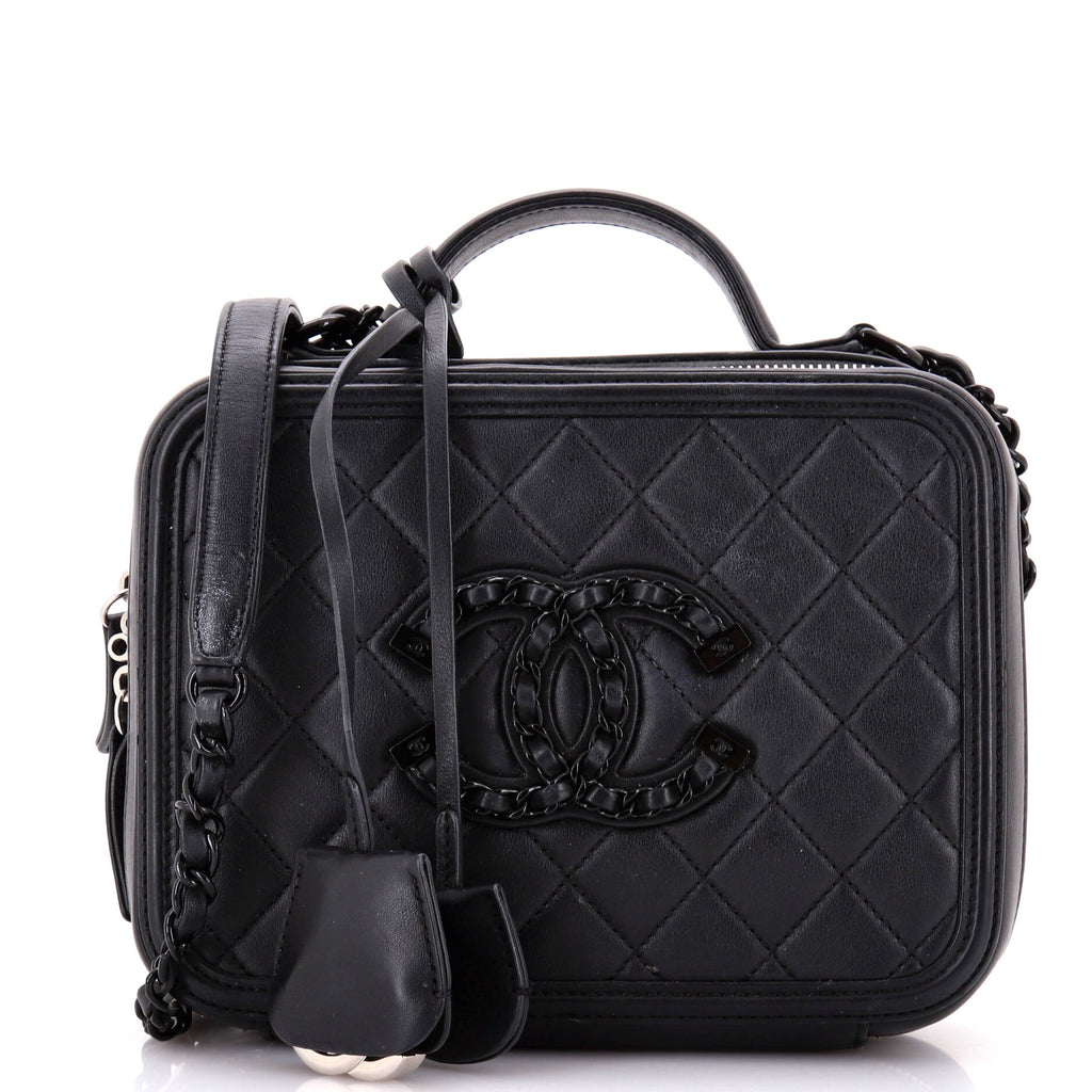 Filigree Vanity Case Quilted Lambskin with Chain Detail Medium