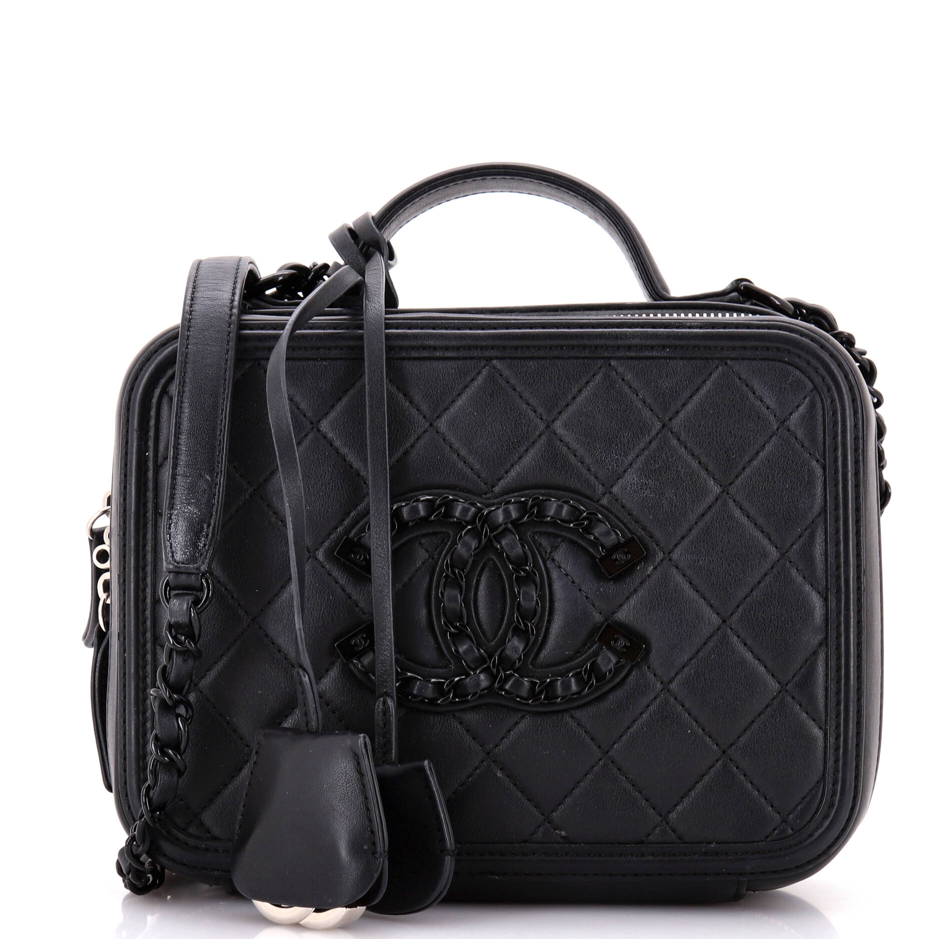 Filigree Vanity Case Quilted Lambskin with Chain Detail Medium