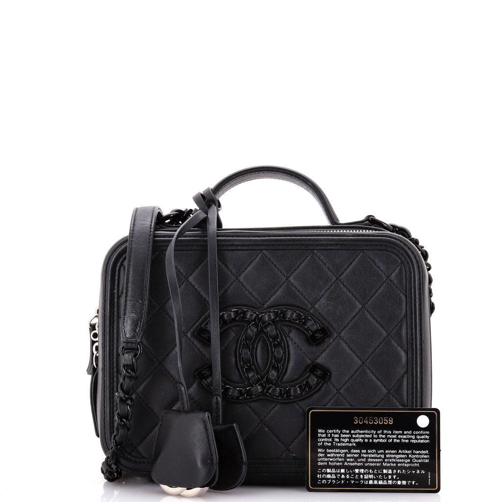 Filigree Vanity Case Quilted Lambskin with Chain Detail Medium