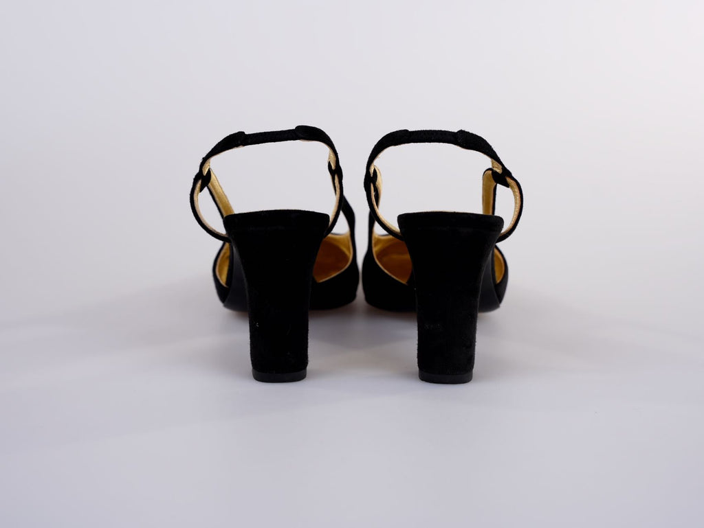 Chanel CC Slingback Heels Black Gold Size 37.5 EU
