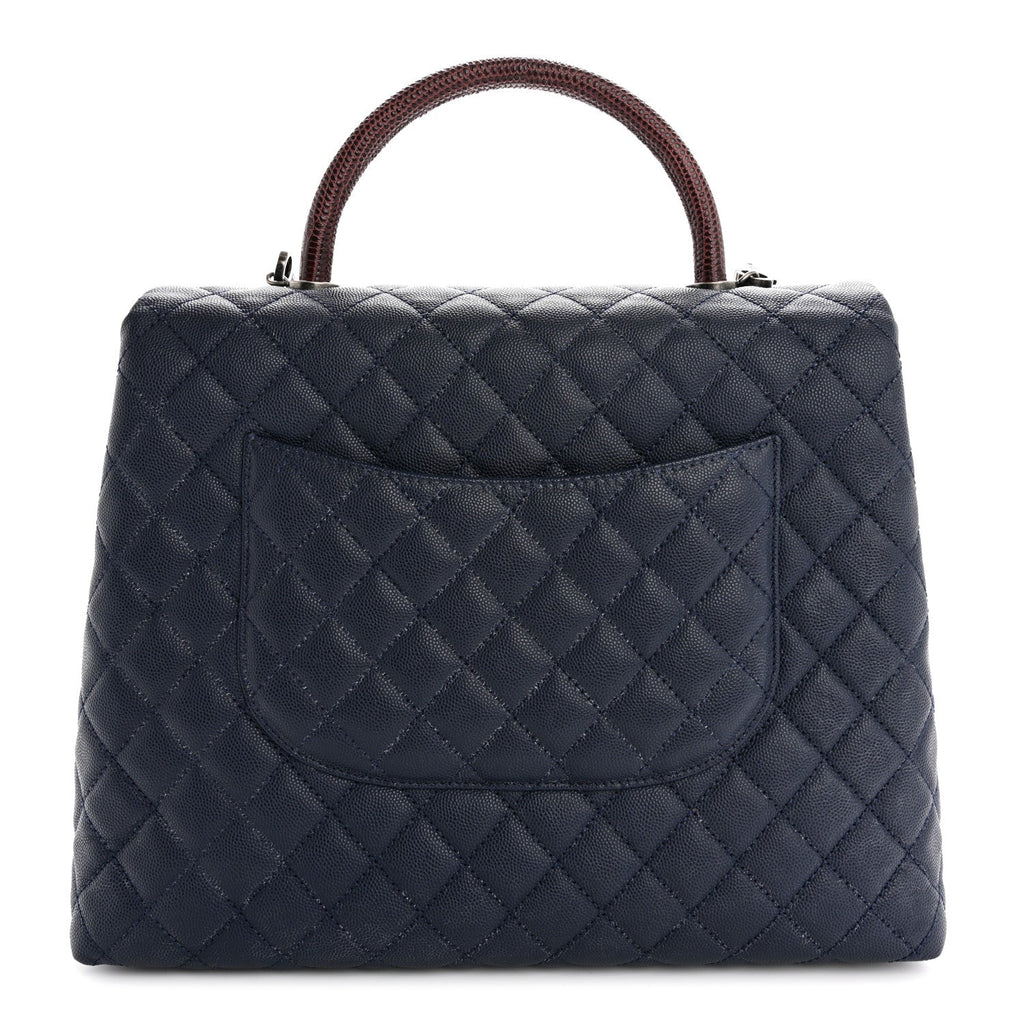 Caviar Lizard Quilted Large Coco Handle Flap Blue
