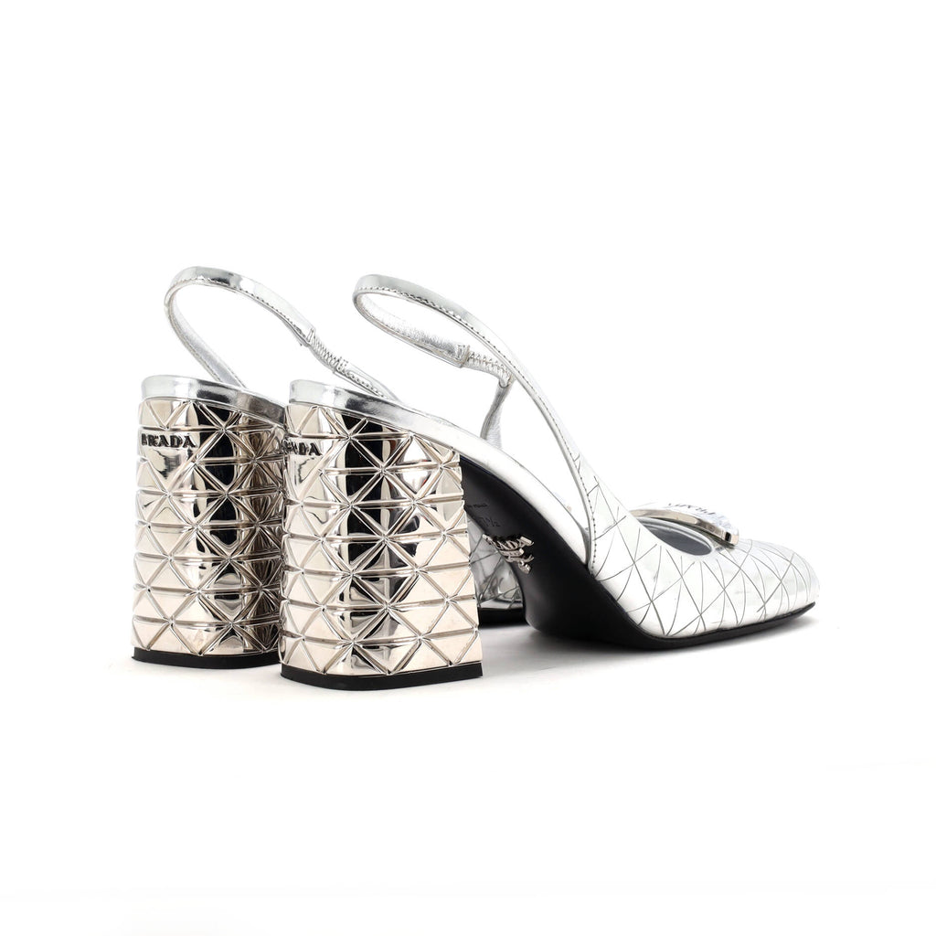 Women's Square Toe Triangle Logo Slingback Pumps Patent