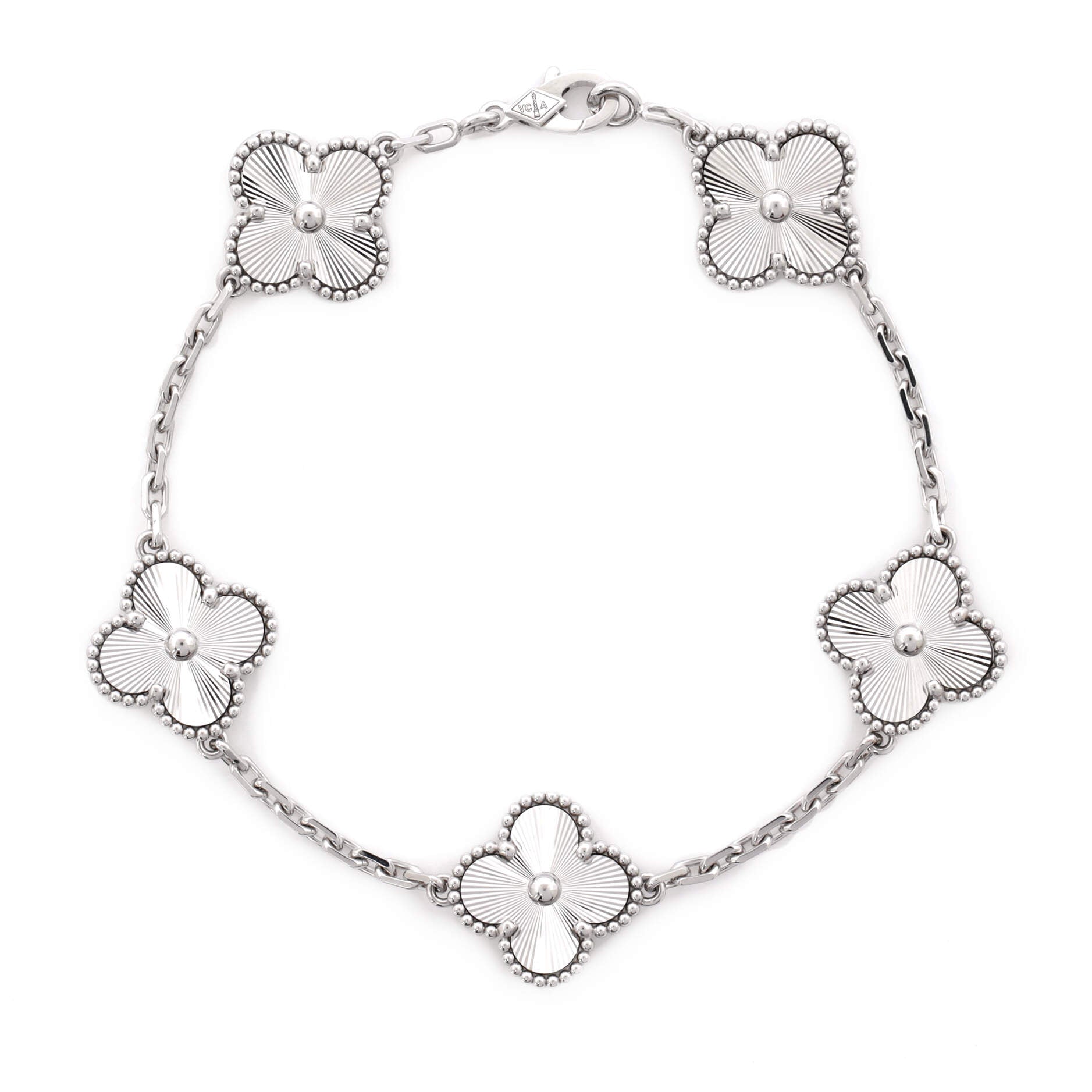 Vintage Alhambra 5 Motifs Bracelet Guilloche 18K White Gold