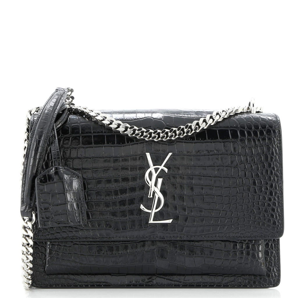 Sunset Crossbody Bag Crocodile Embossed Leather Medium