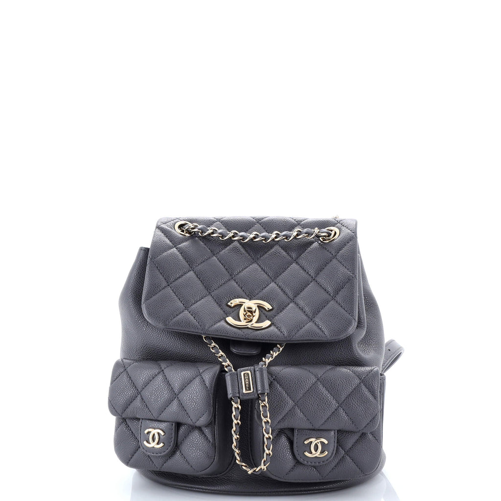 Duma Pockets Drawstring Backpack Quilted Caviar Small