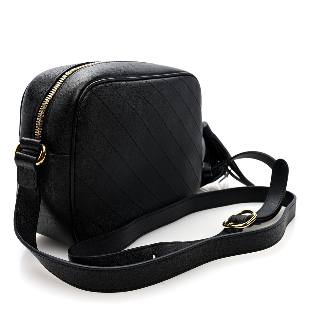 Sakai Be Green Calfskin Diagonal Stitched Small Blondie Shoulder Bag Black
