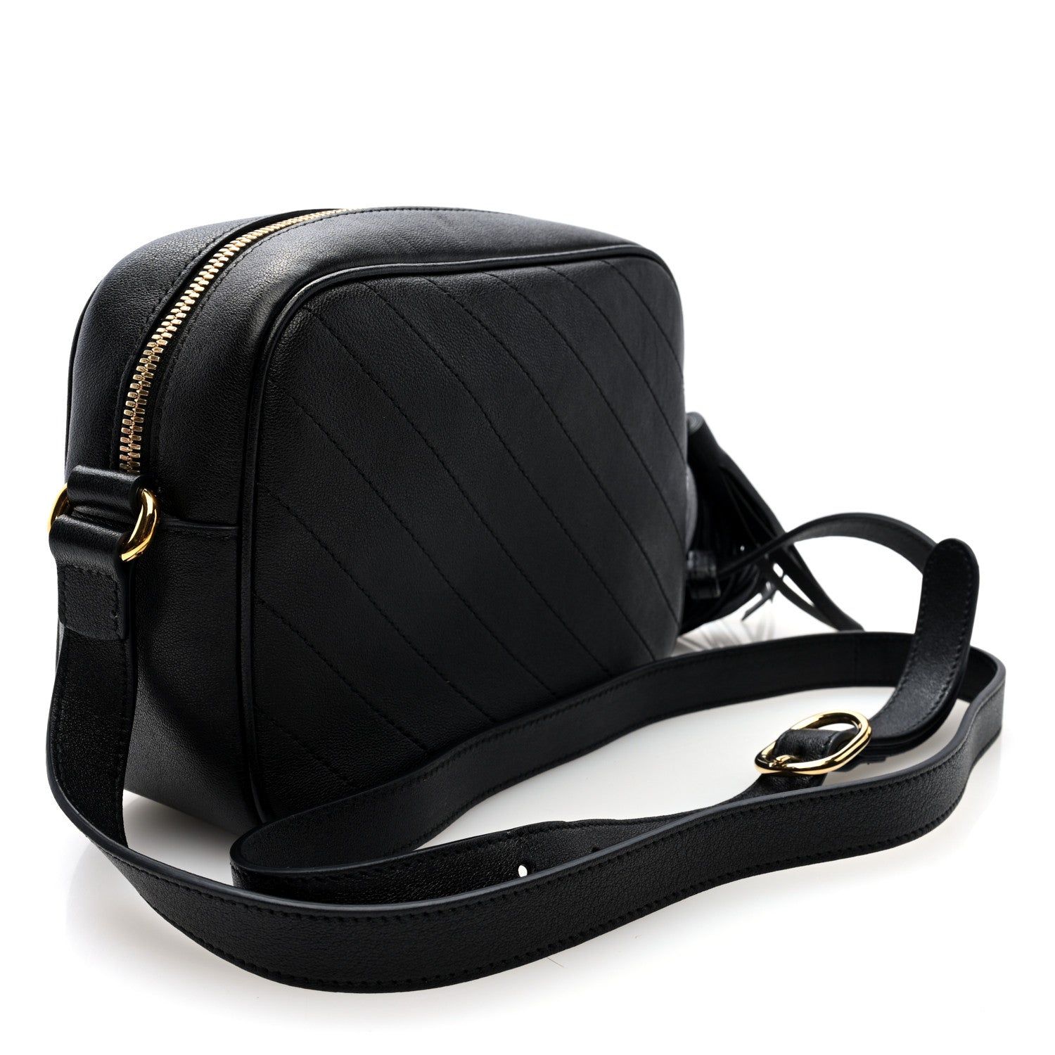 Sakai Be Green Calfskin Diagonal Stitched Small Blondie Shoulder Bag Black