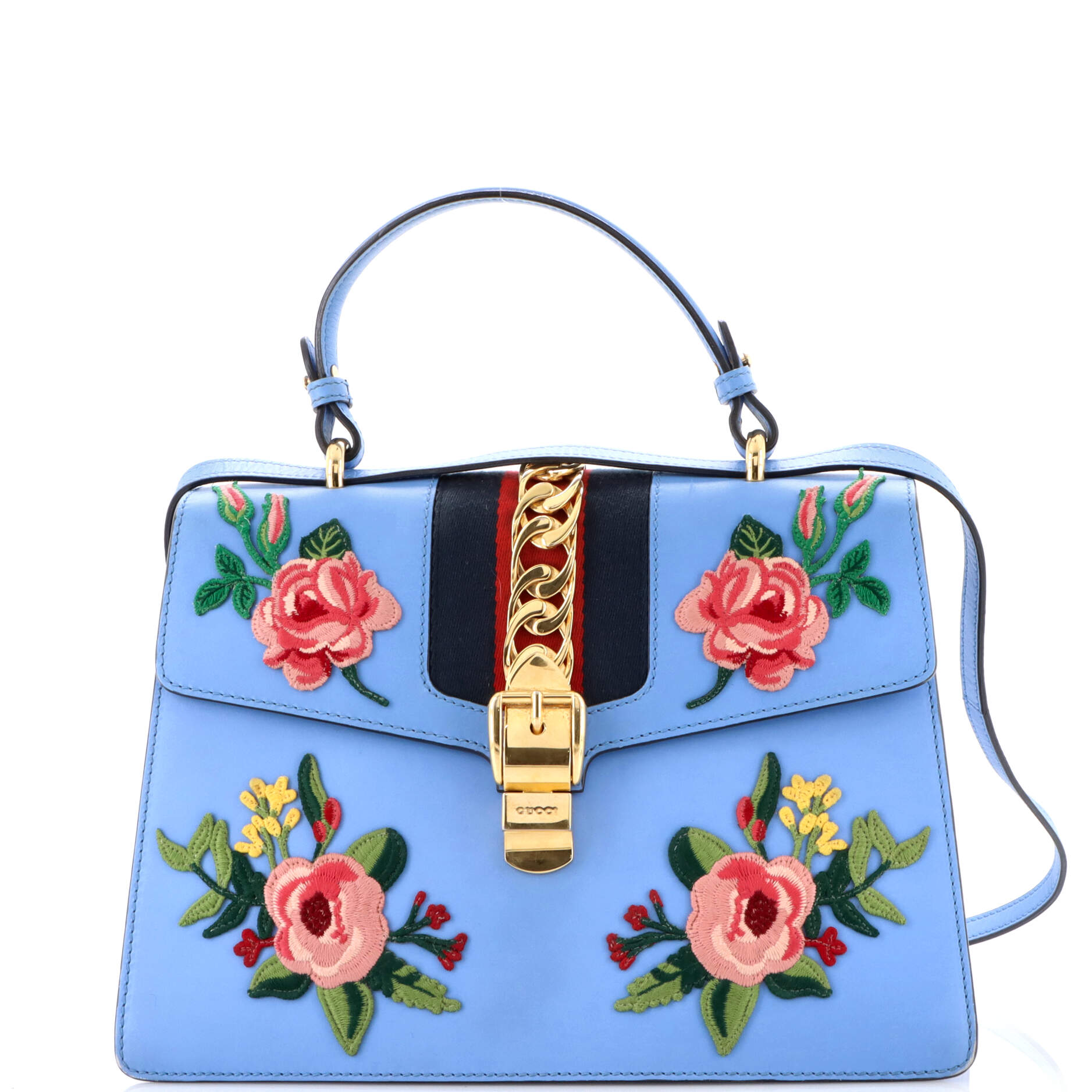 Sylvie Top Handle Bag Embroidered Leather Medium
