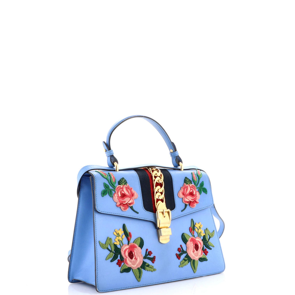 Sylvie Top Handle Bag Embroidered Leather Medium
