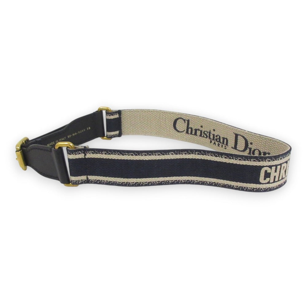 Christian Dior CD Logo Embroidery Canvas Leather Belt