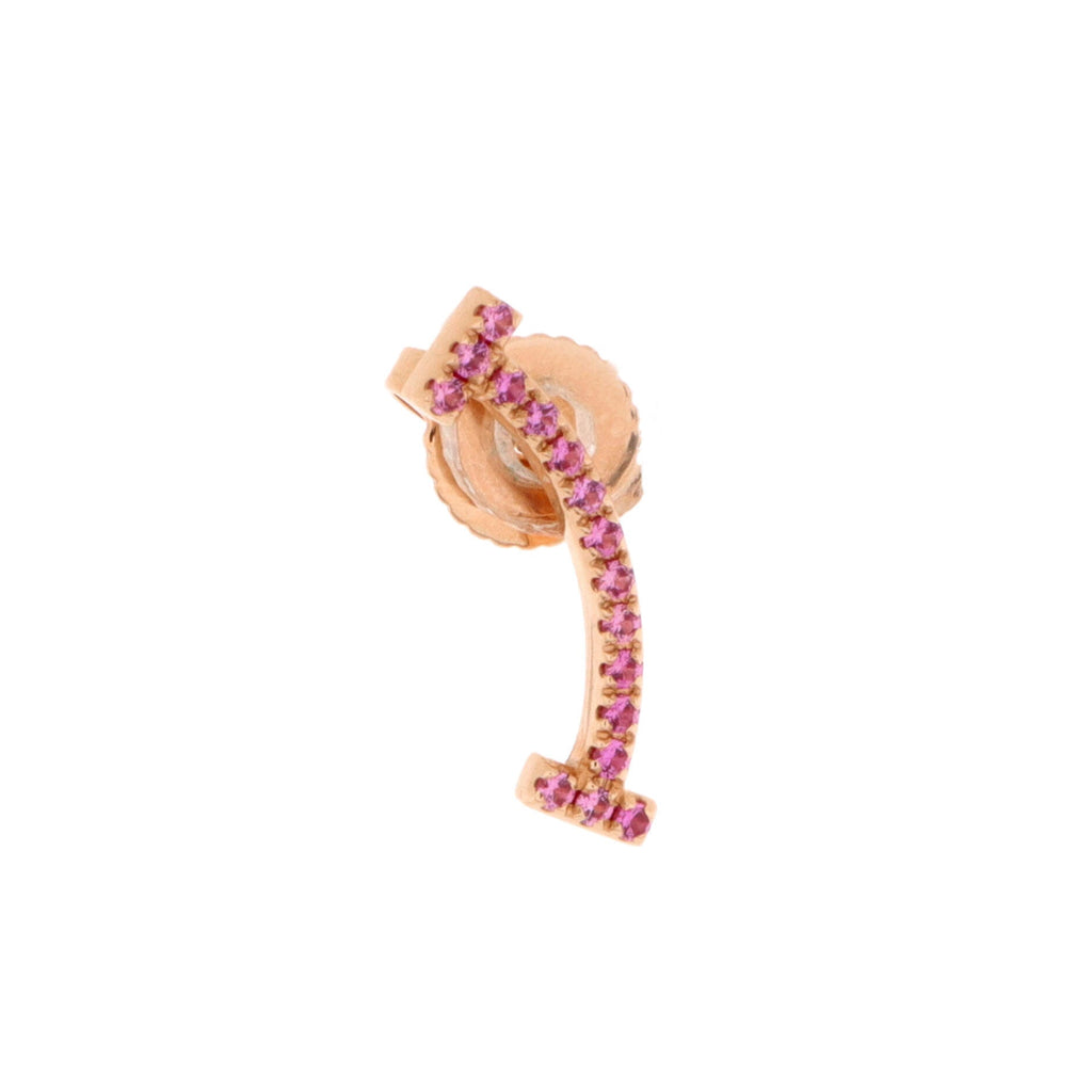 T Smile Stud Earrings 18K Rose Gold and Pink Sapphires