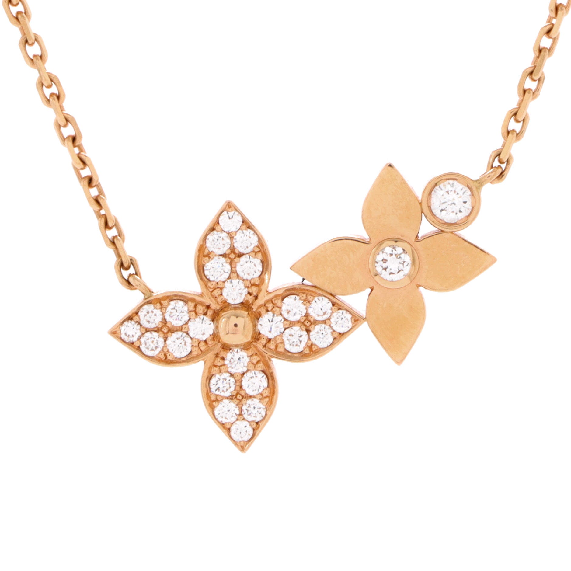 Star Blossom Double Pendant Necklace 18K Rose Gold and Diamonds