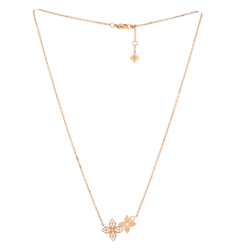 Star Blossom Double Pendant Necklace 18K Rose Gold and Diamonds