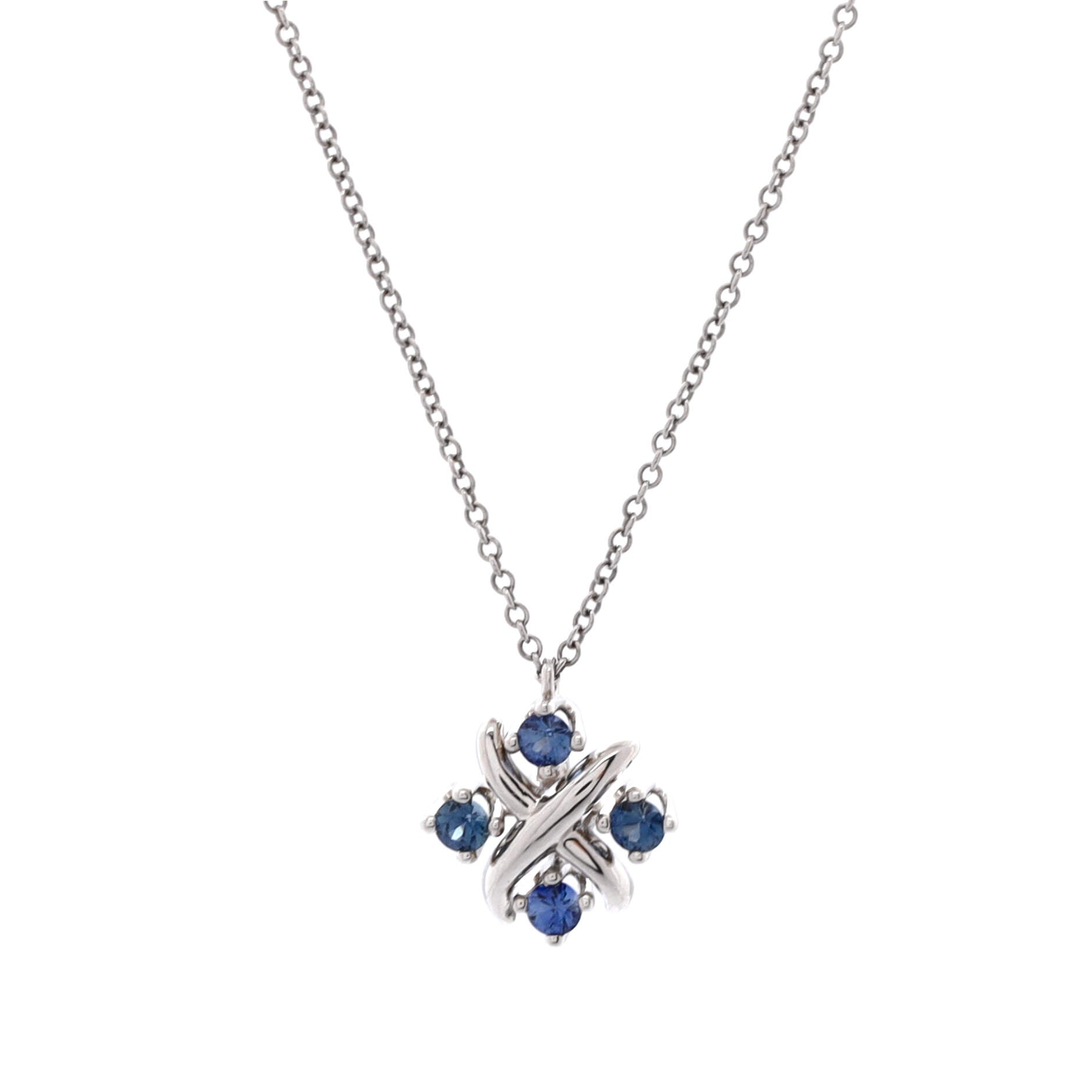 Schlumberger Lynn Pendant Necklace Platinum with Blue Sapphires