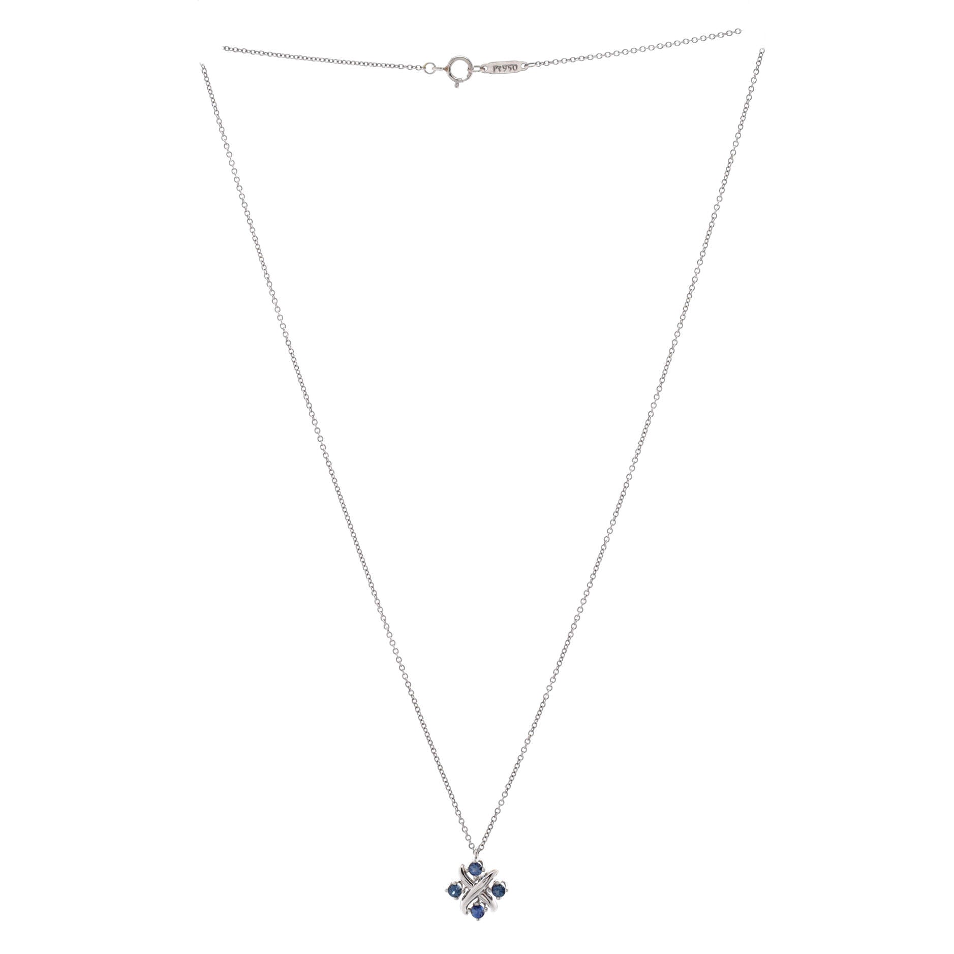 Schlumberger Lynn Pendant Necklace Platinum with Blue Sapphires