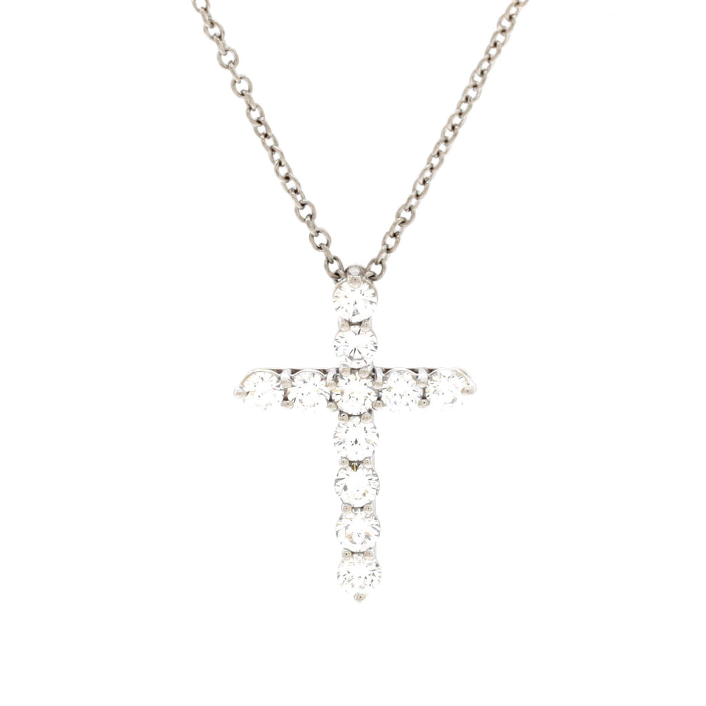 Cross Pendant Necklace Platinum and Diamonds Small