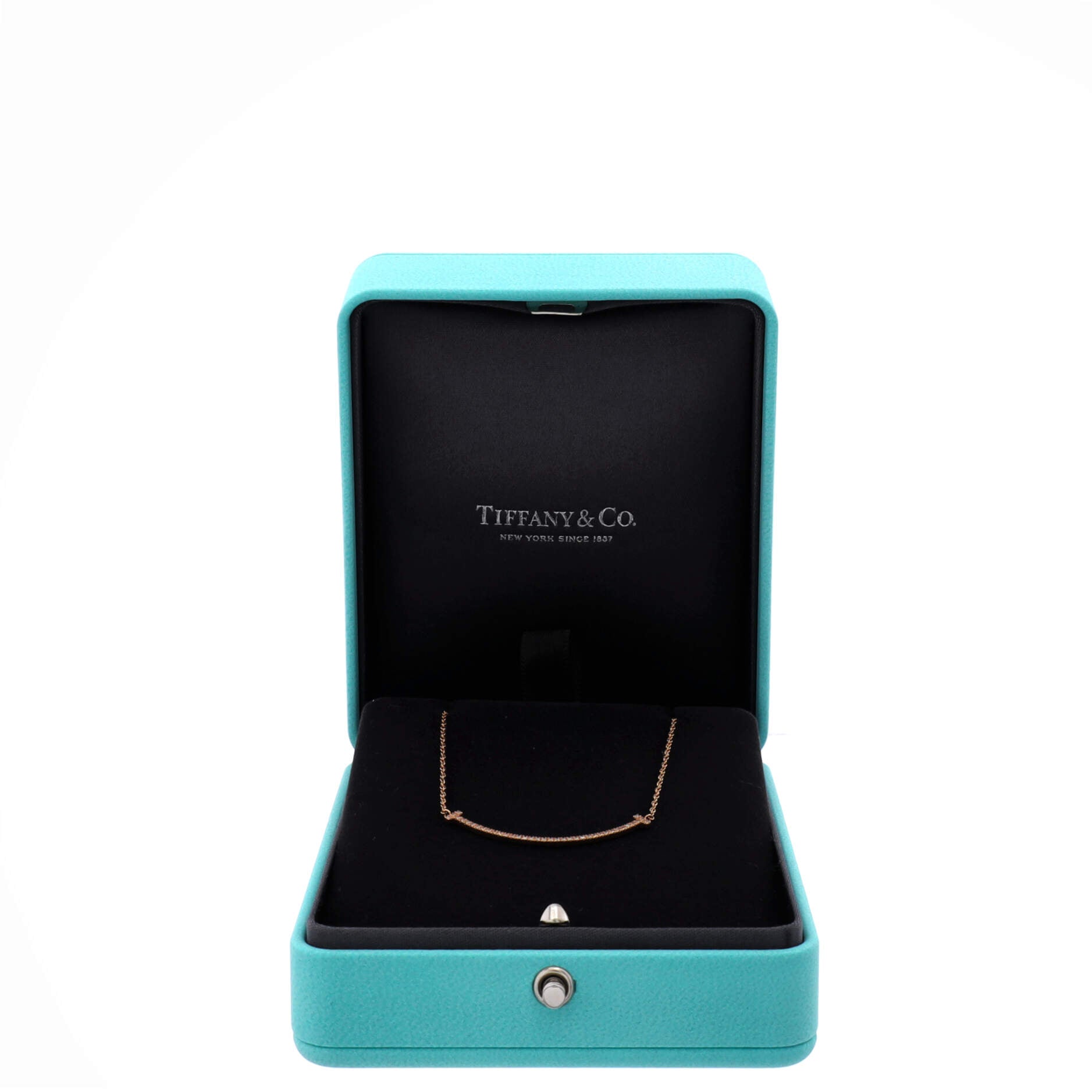 T Smile Pendant Necklace 18K Rose Gold with Diamonds Small