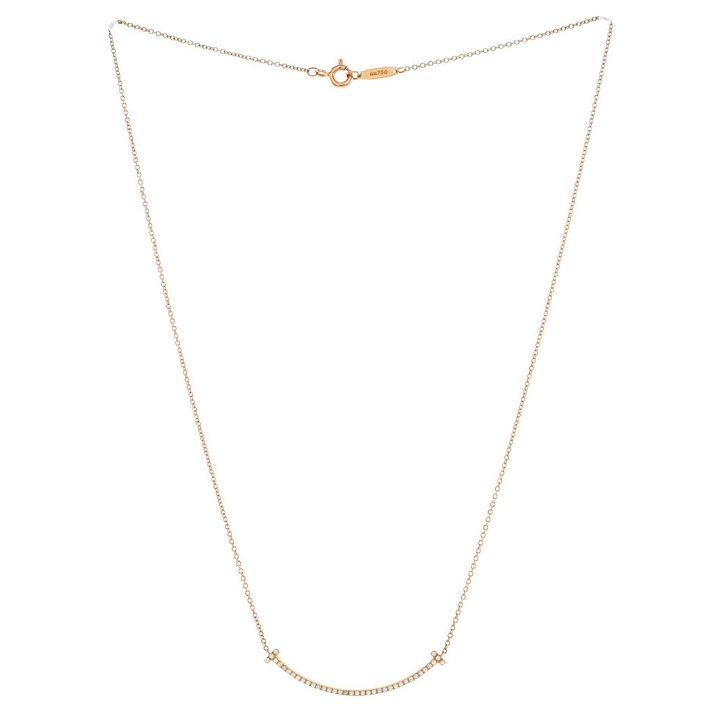 T Smile Pendant Necklace 18K Rose Gold with Diamonds Small