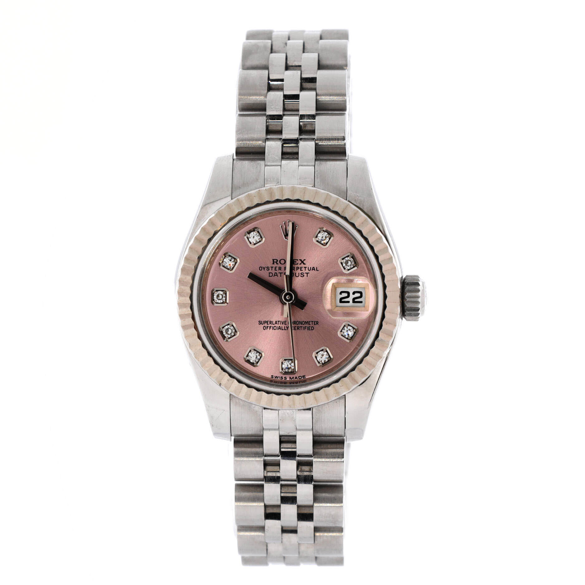Oyster Perpetual Datejust Automatic Watch Stainless Steel and White Gold with Diamond Markers 26