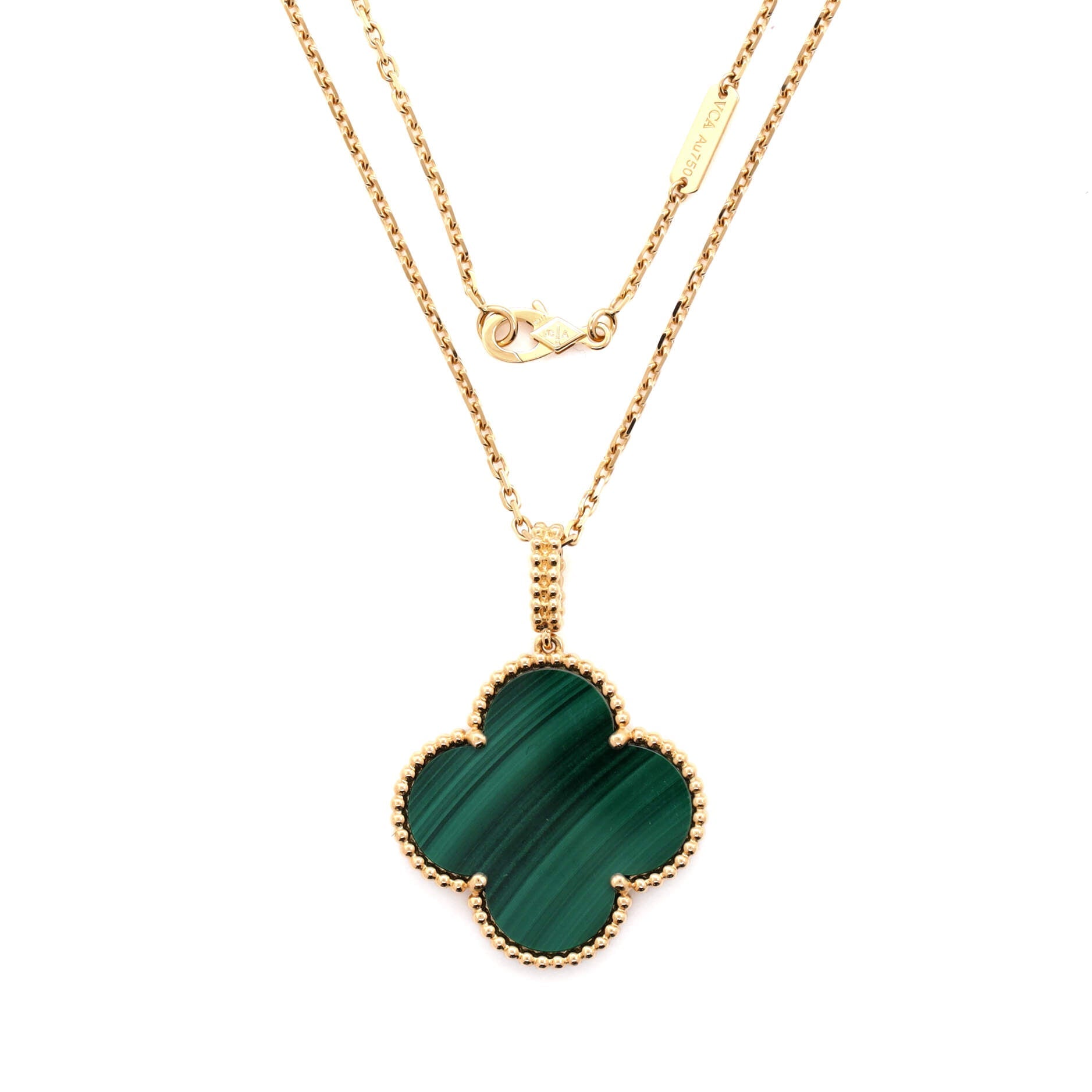 Magic Alhambra Pendant Necklace 18K Yellow Gold and Malachite