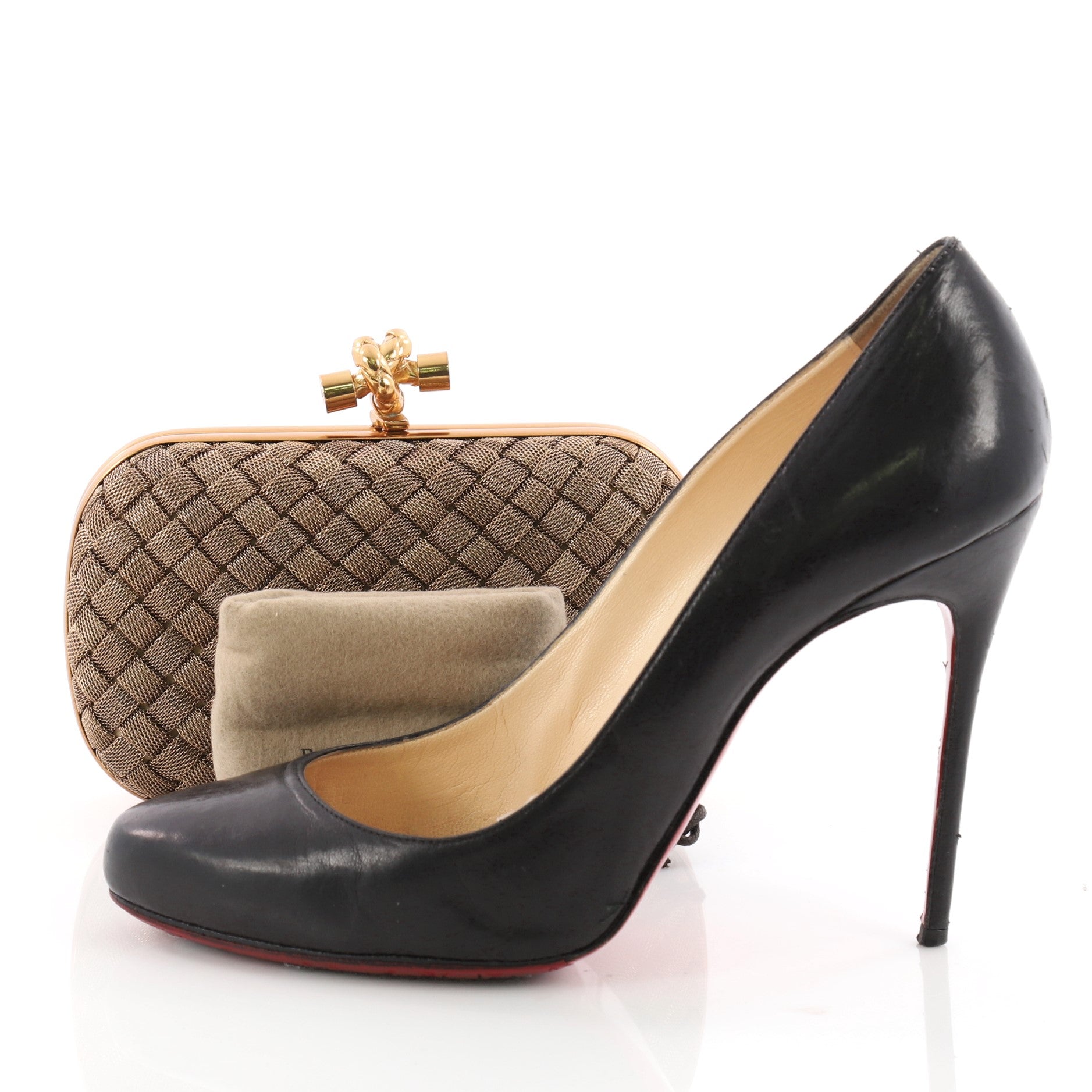Box Knot Clutch Intrecciato Brass Small