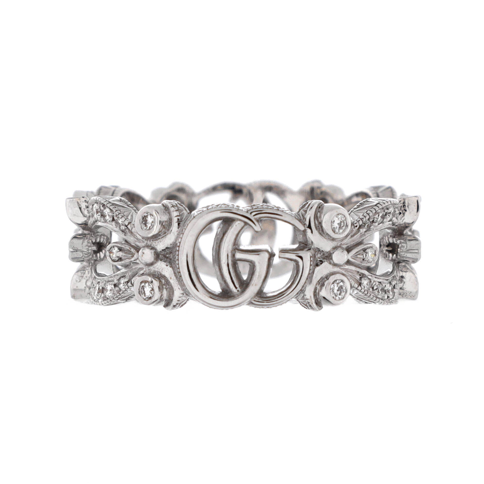 GG Flora Band Ring 18K White Gold with Diamonds