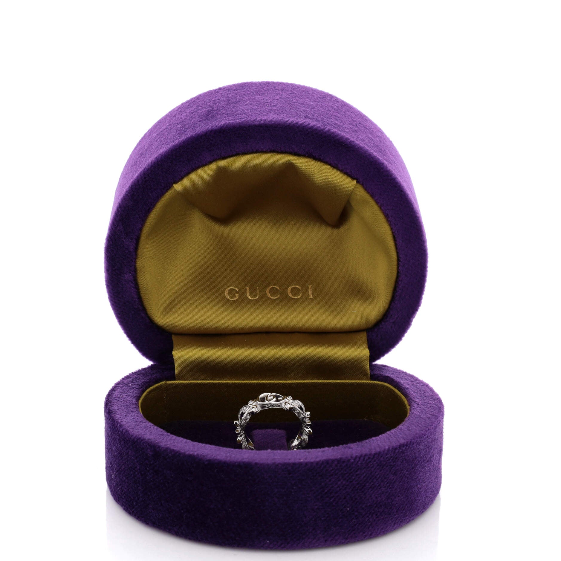 GG Flora Band Ring 18K White Gold with Diamonds
