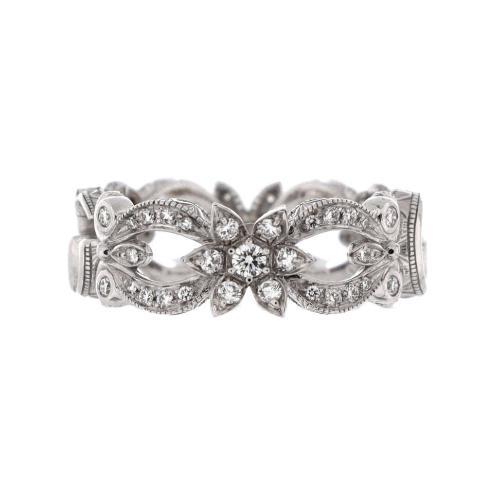 GG Flora Band Ring 18K White Gold with Diamonds