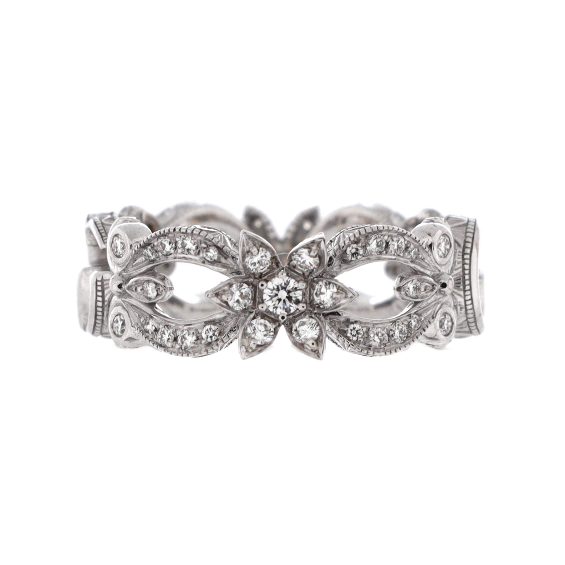 GG Flora Band Ring 18K White Gold with Diamonds