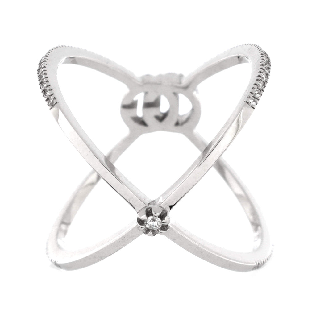 GG Running Cross Ring 18K White Gold and Pave Diamonds