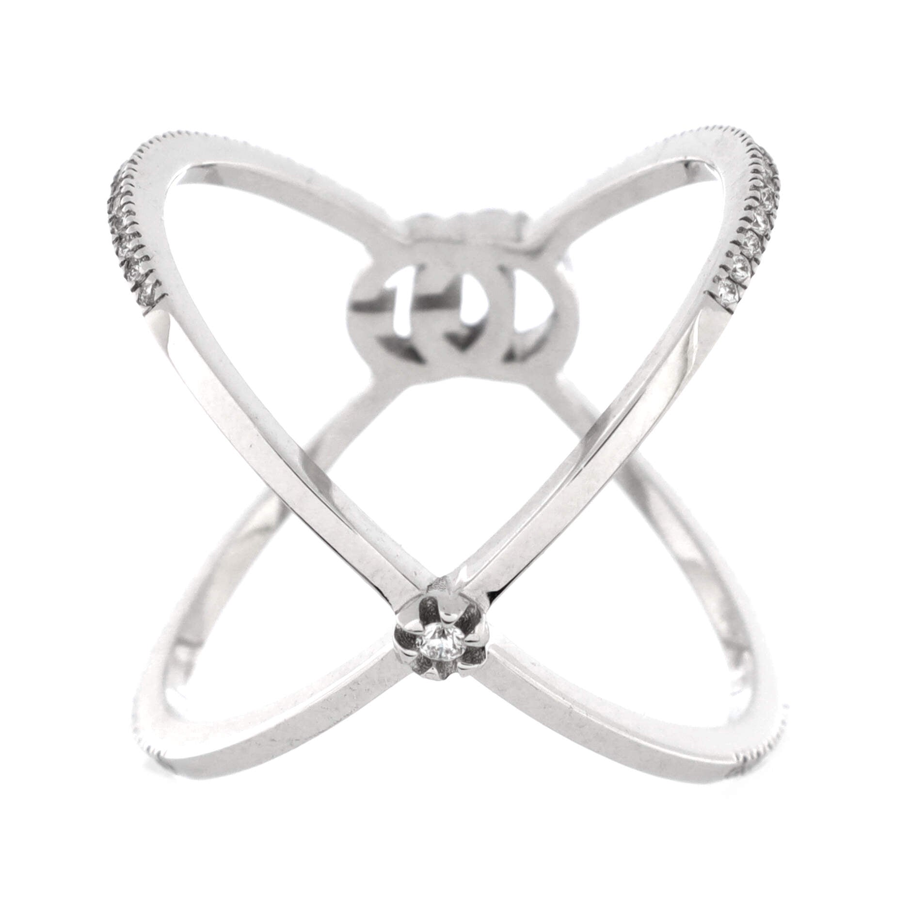 GG Running Cross Ring 18K White Gold and Pave Diamonds
