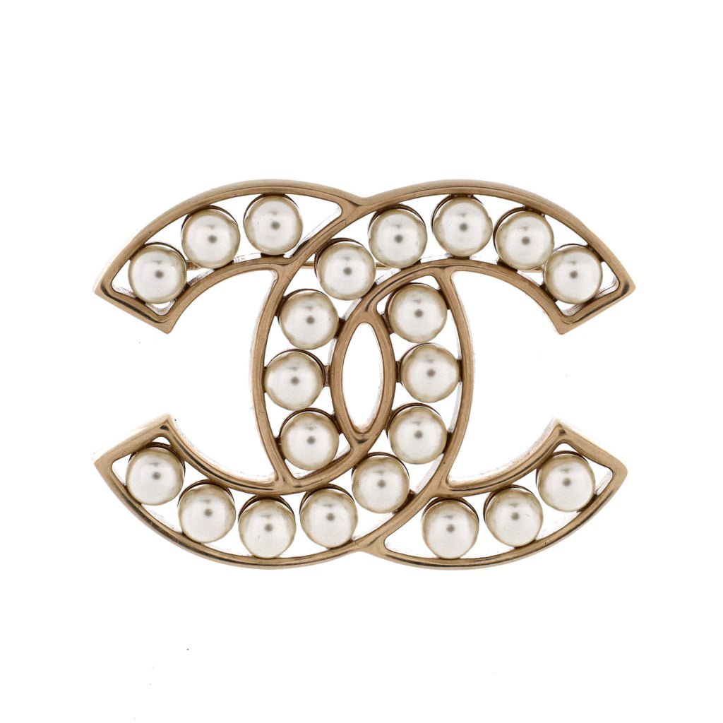 CC Brooch Metal with Faux Pearls