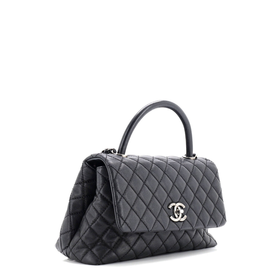 Coco Top Handle Bag Quilted Caviar Small