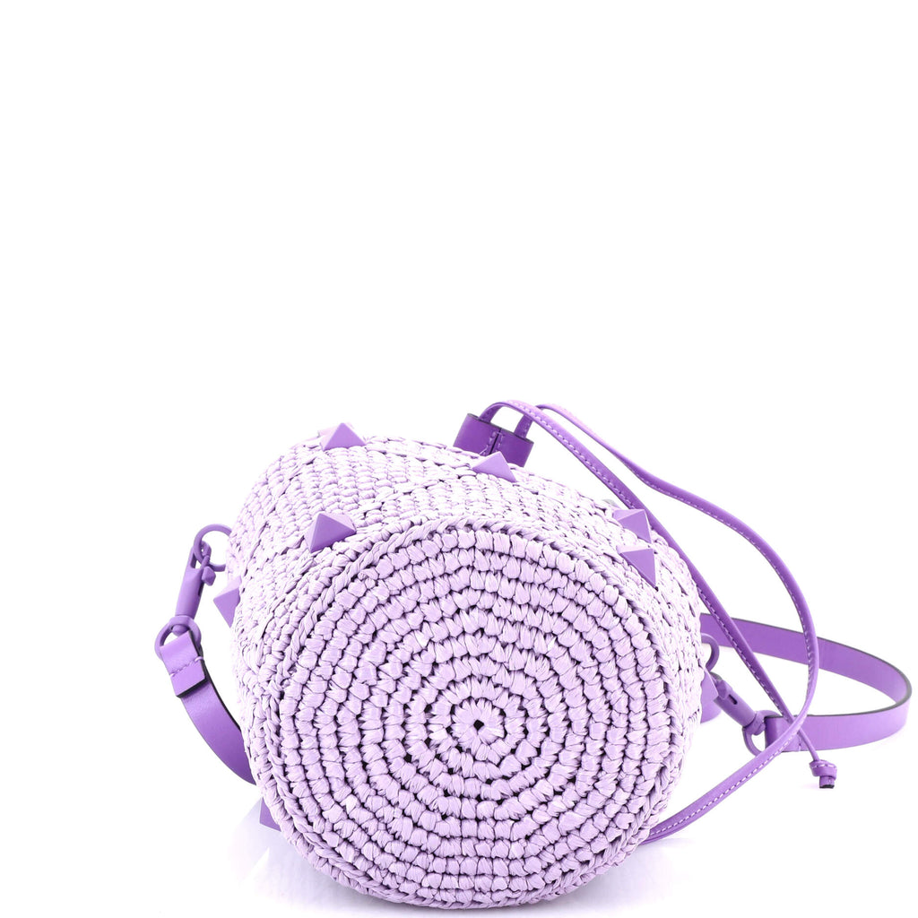 Roman Stud Bucket Bag Raffia and Leather