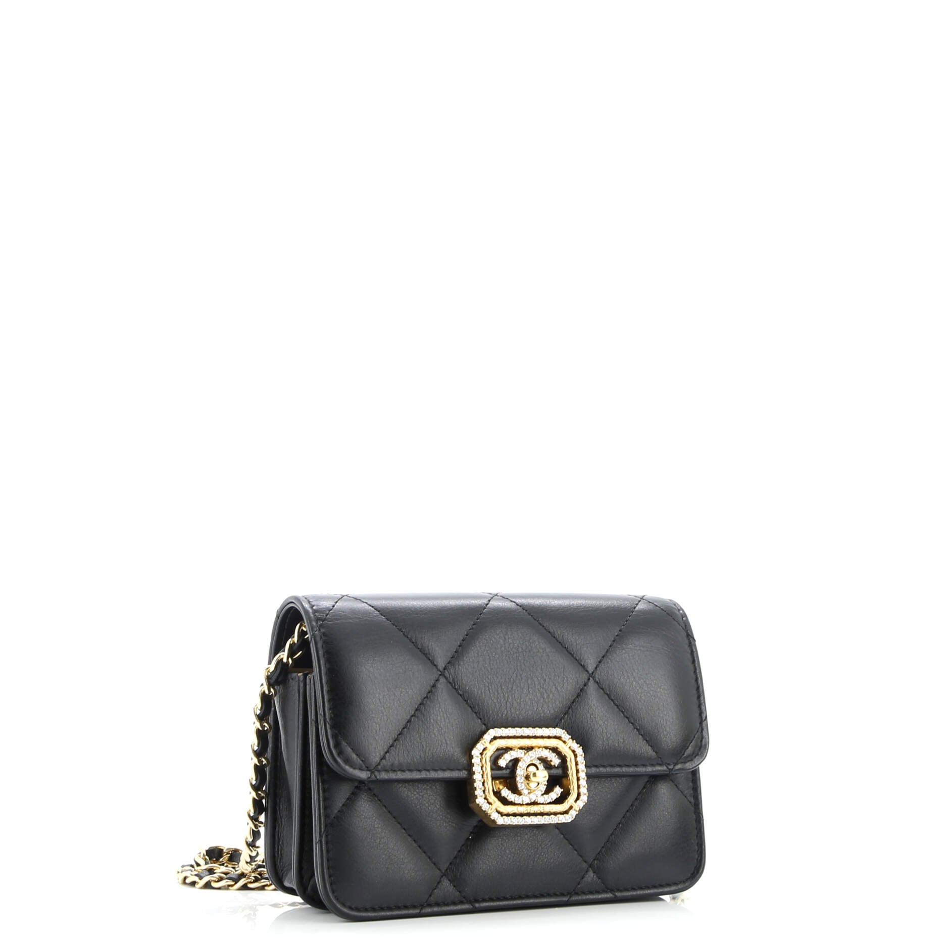 Crystal Geometric Frame CC Clutch with Chain Quilted Calfskin