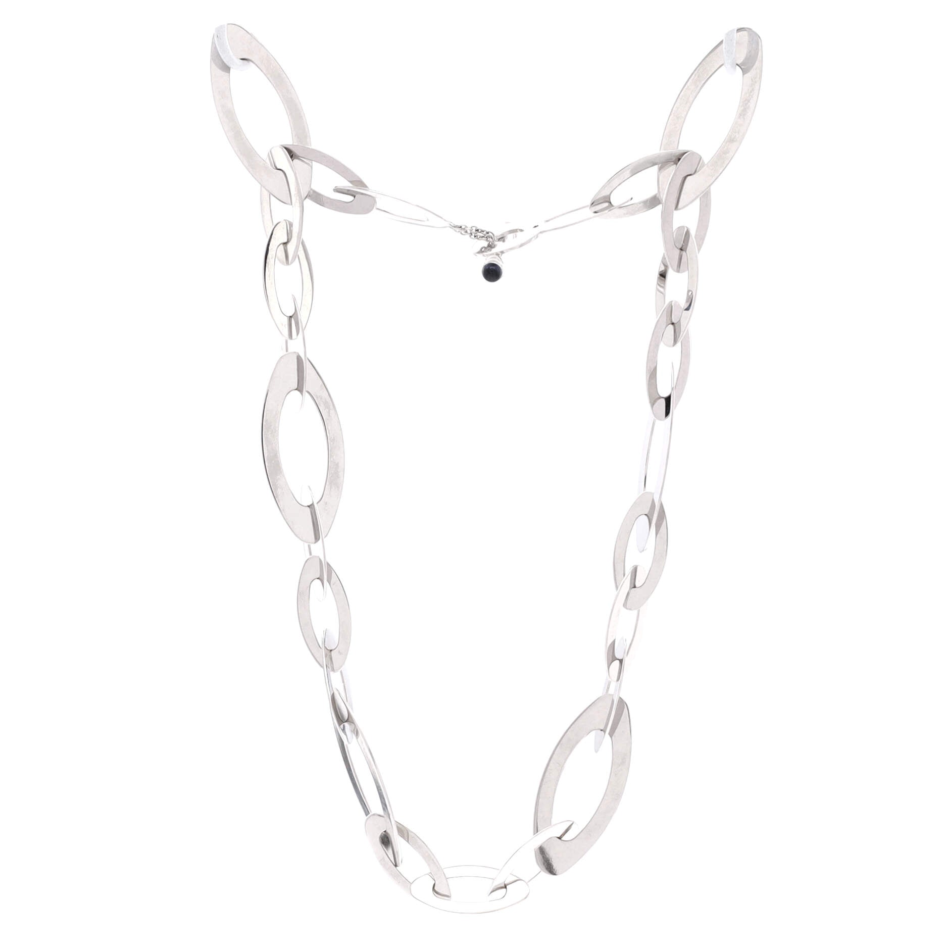 Chic and Shine Oval Link Necklace 18K White Gold with Blue Sapphires